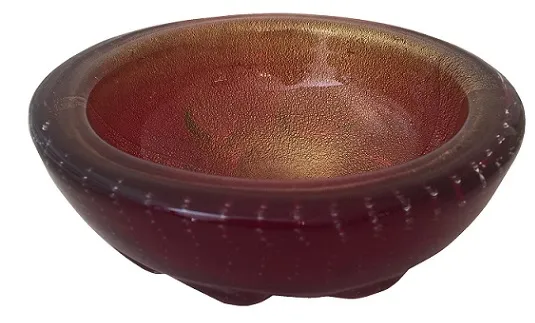 antique murano glass bowl with colorful golden interior