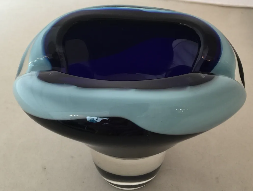 antique murano glass vase in blue and black colors