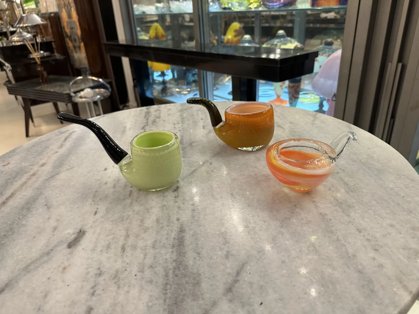 Set of three antique Murano glass in various shapes and colors