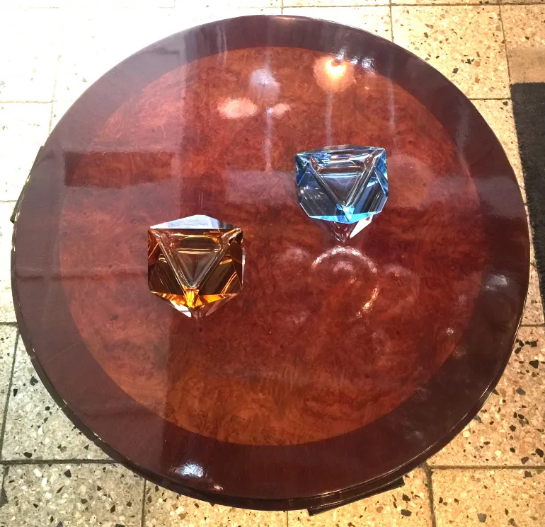 zwei antike murano glas stücke in bernstein und blau