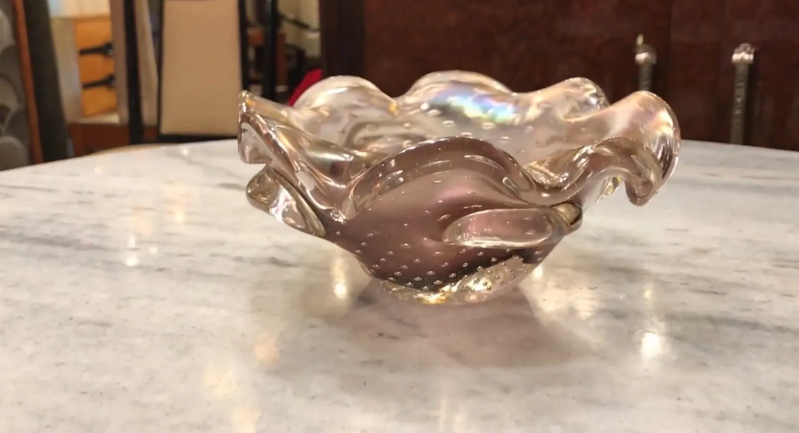 bowl antiguo de cristal de murano con borde ondulado