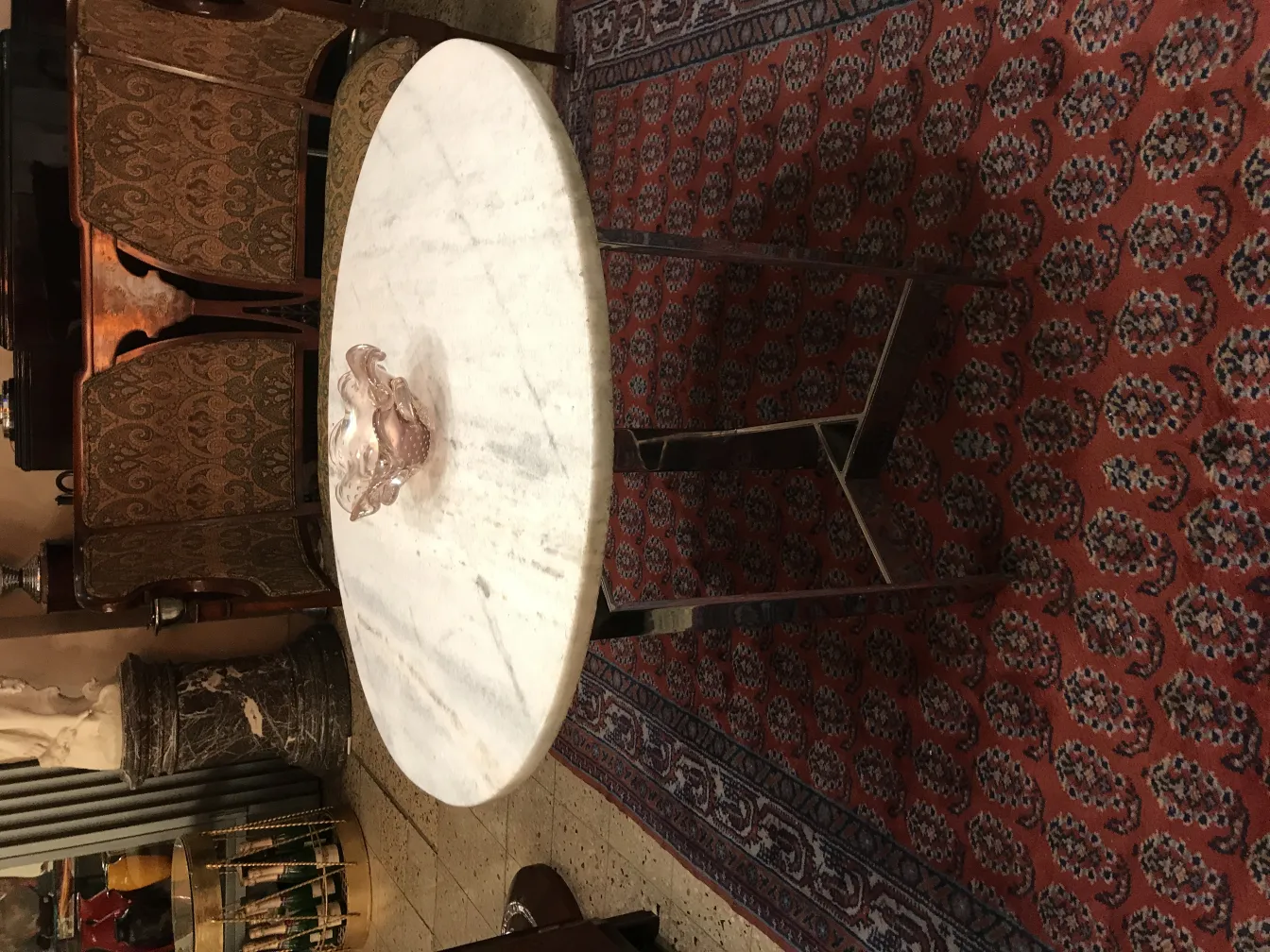 murano glass bowl in pink tones on a table