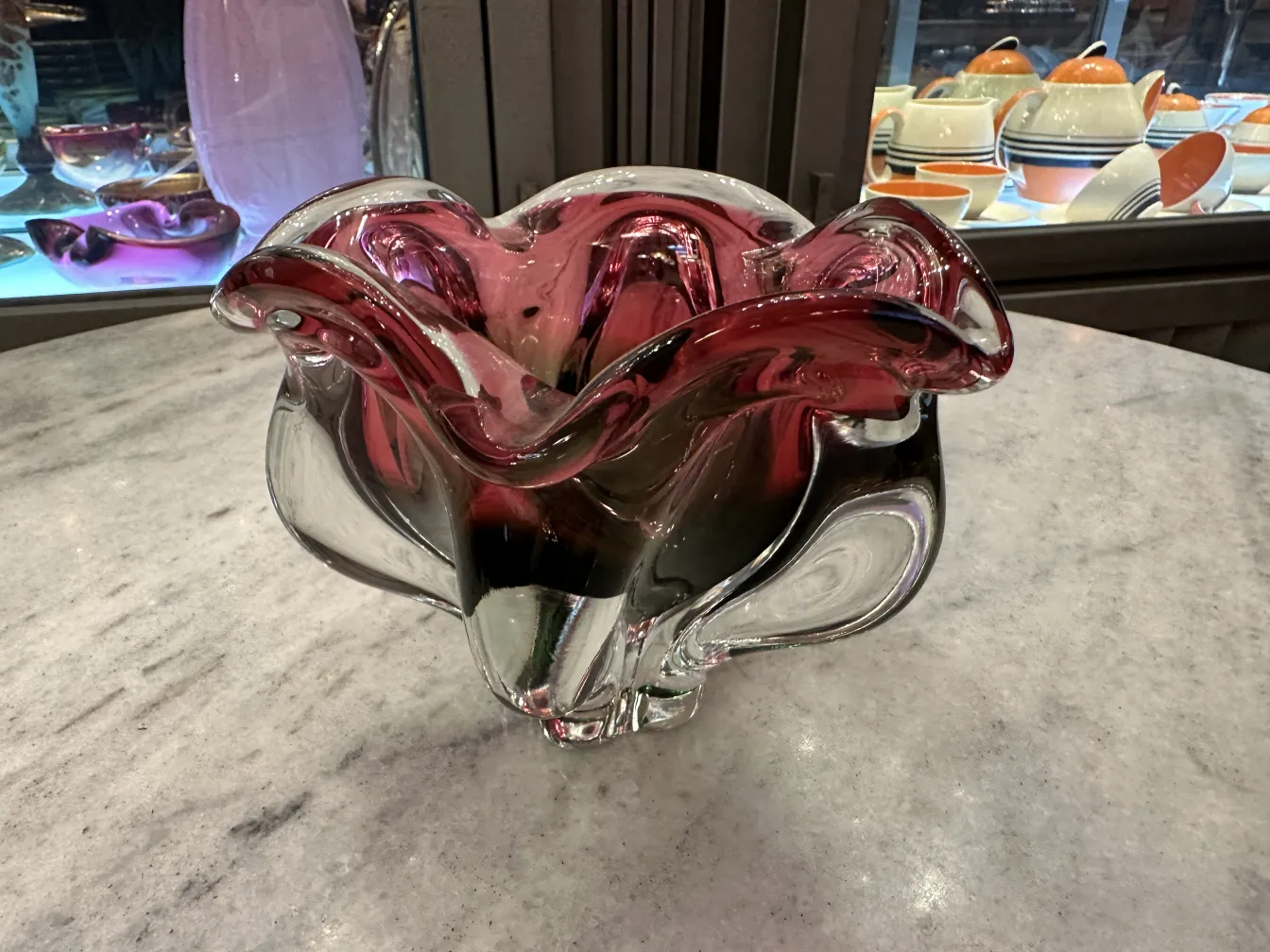 antique murano glass vase with fluid shapes and colors