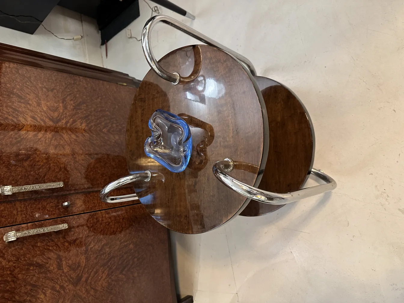 Antique Murano glass in decorative blue form on table