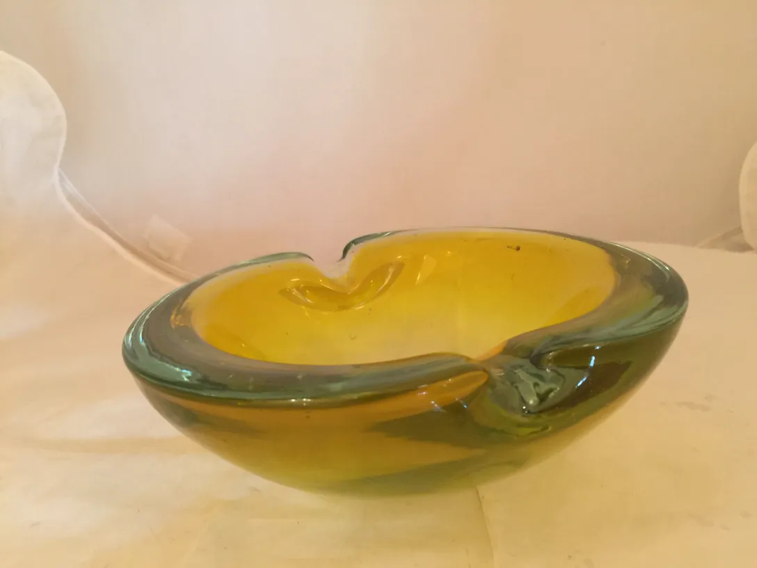 murano glass bowl in yellow and green hues