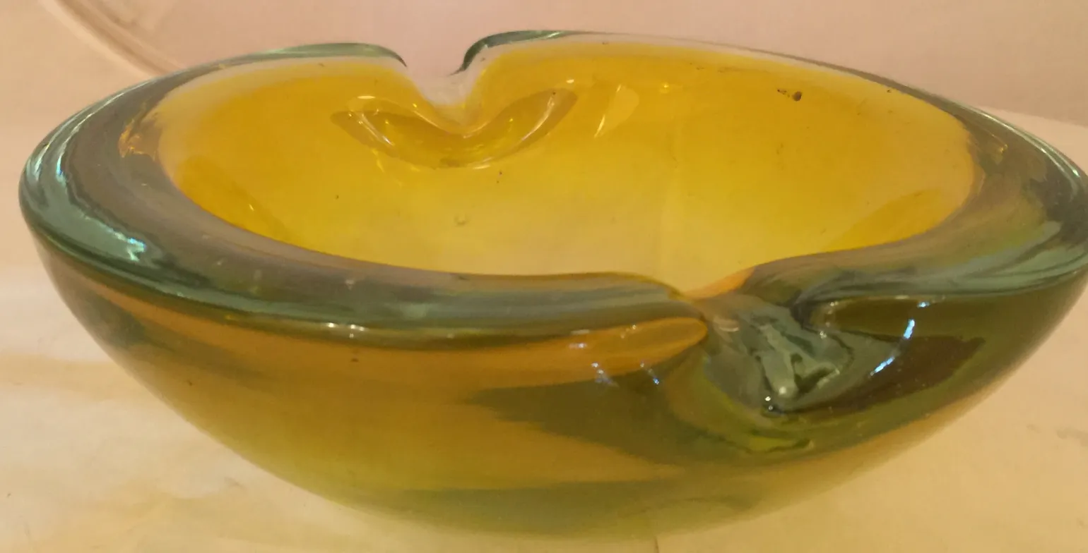 cinzeiro de cristal de Murano antigo em amarelo e verde