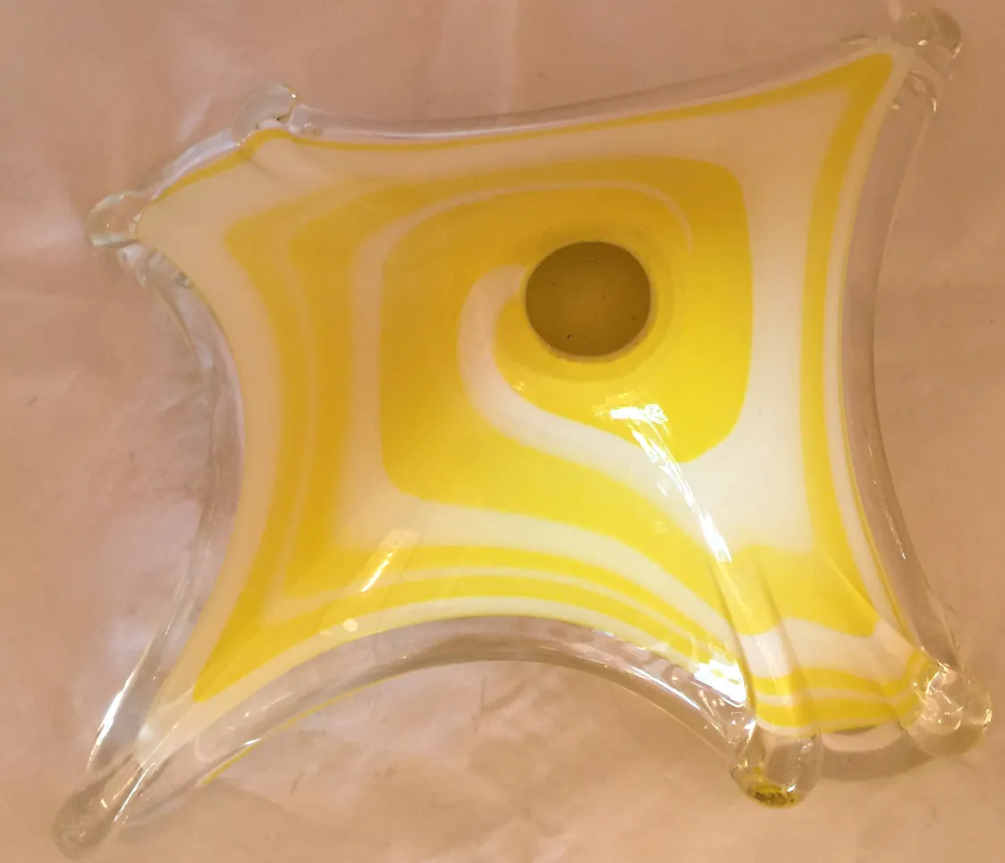 Antique Murano glass in yellow with curvy design