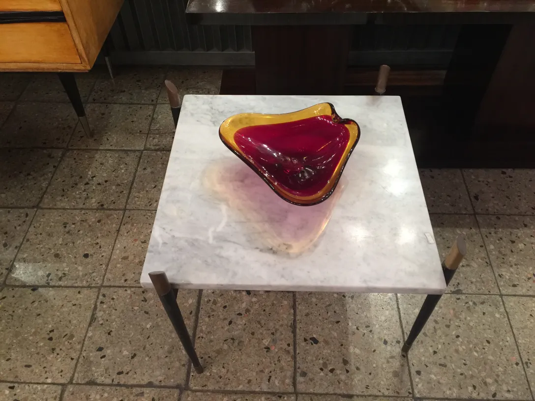 wellige murano-glas schüssel in rot und gelb