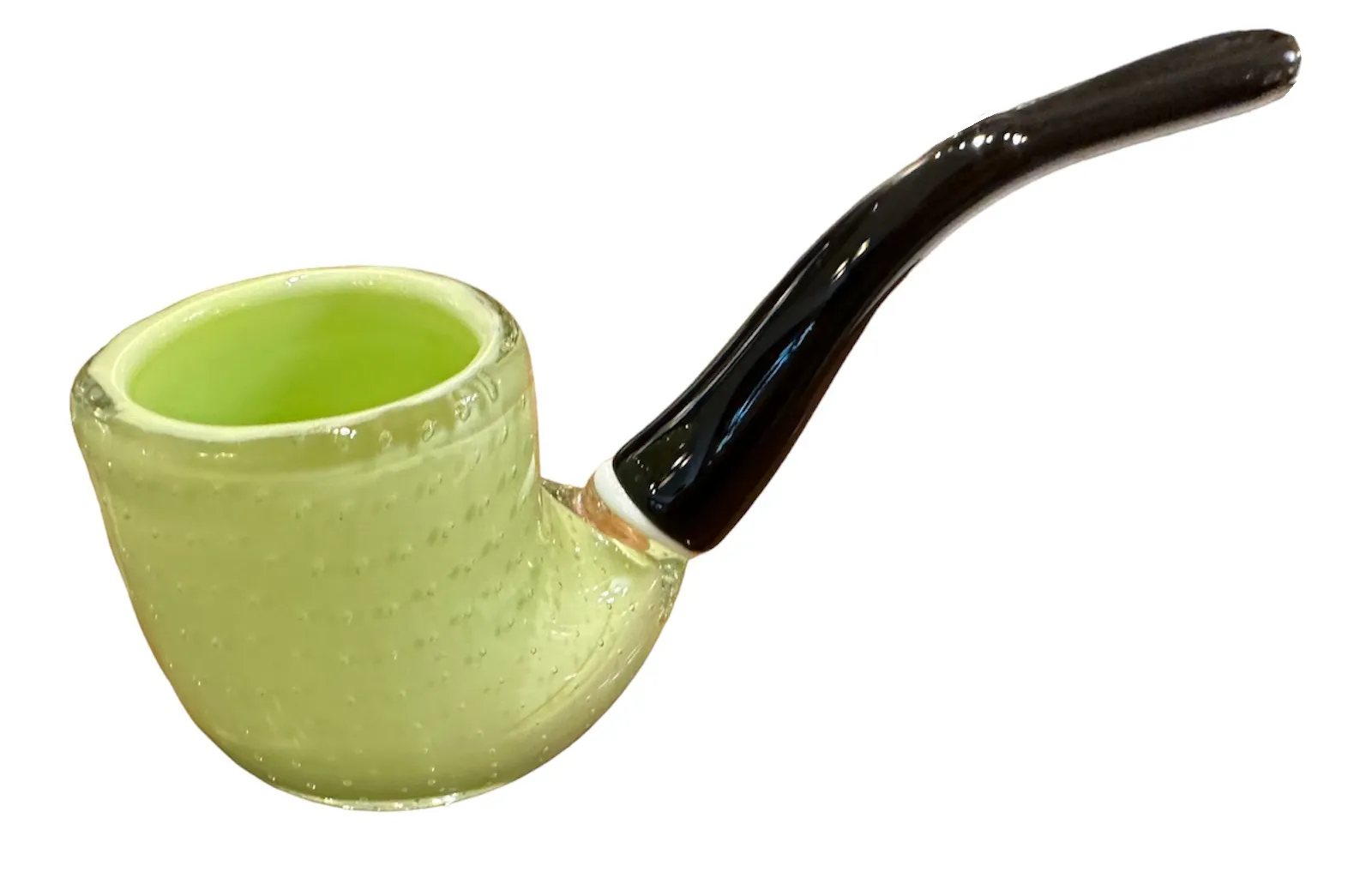 Antica pipa in vetro di Murano verde dal design liscio.