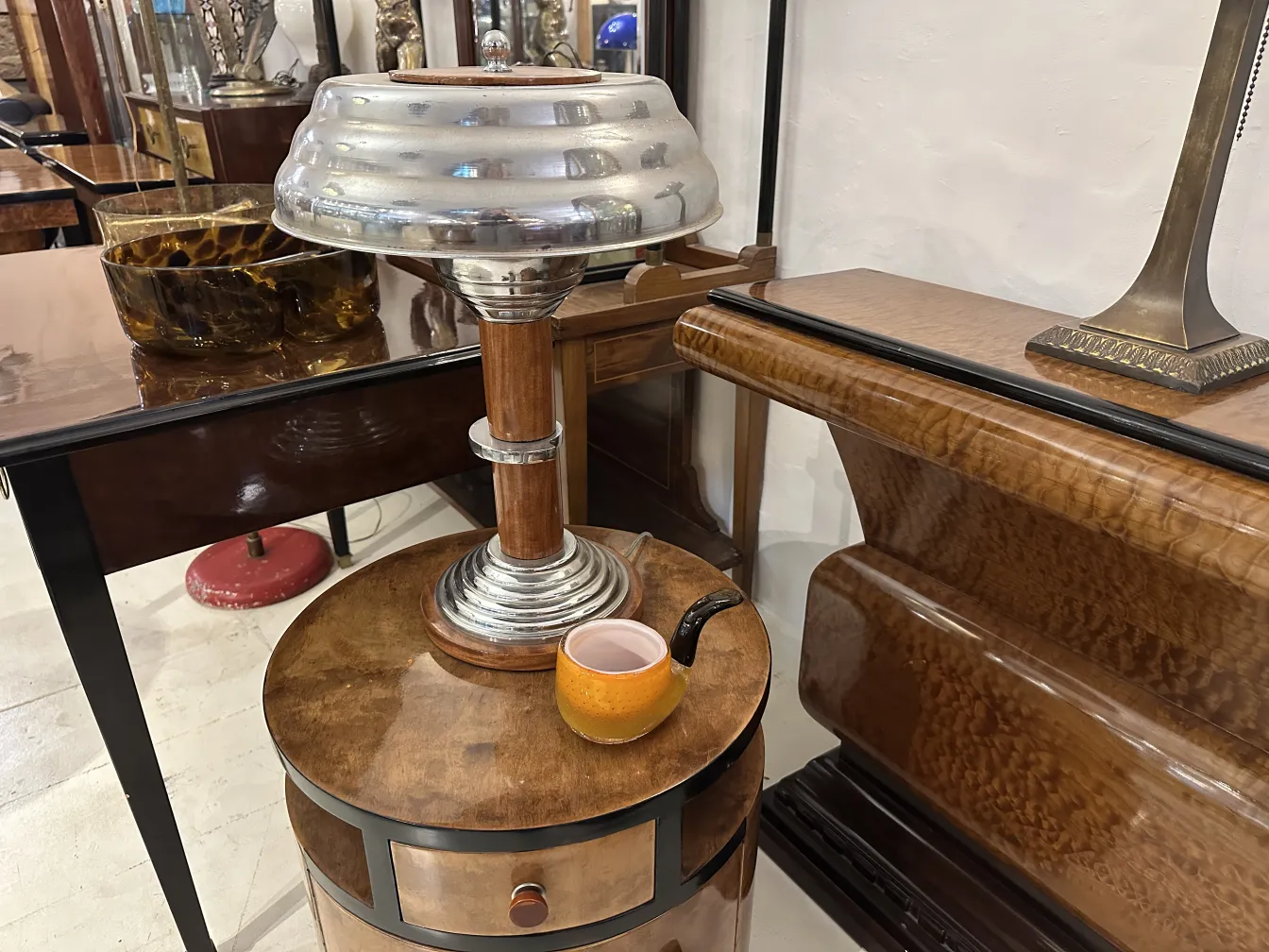 Lámpara antigua de cristal de Murano con base de madera, decorativa