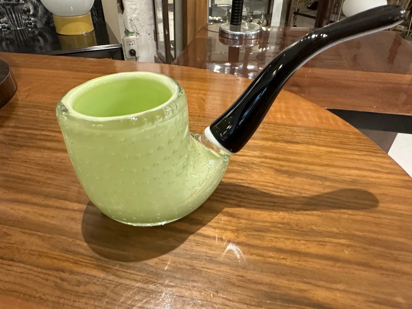antique murano glass pipe with green and black design