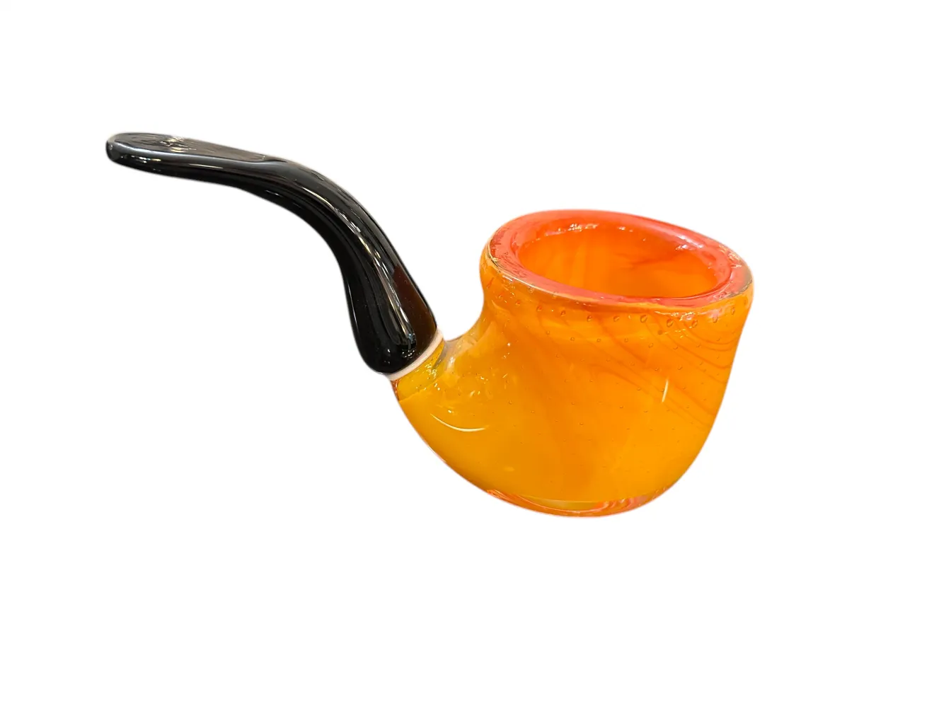 pipa de cristal de murano laranja com detalhes pretos