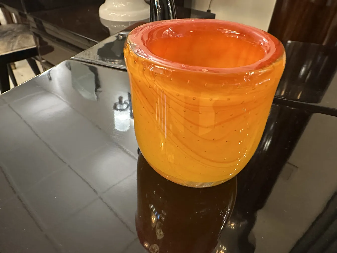 antique murano glass vase in light orange color
