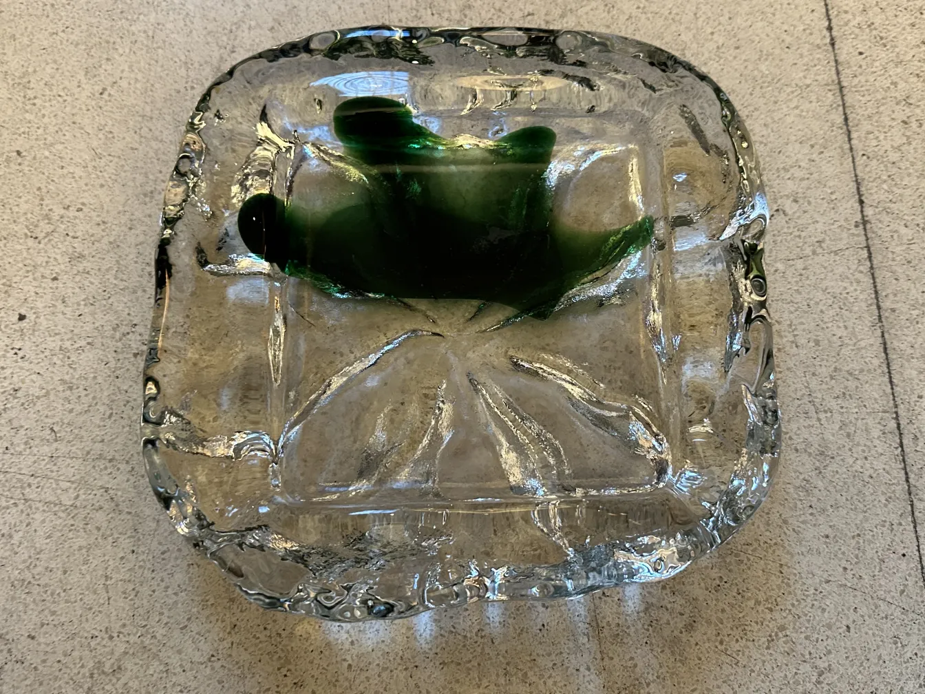 antique rectangular murano glass plate with green details
