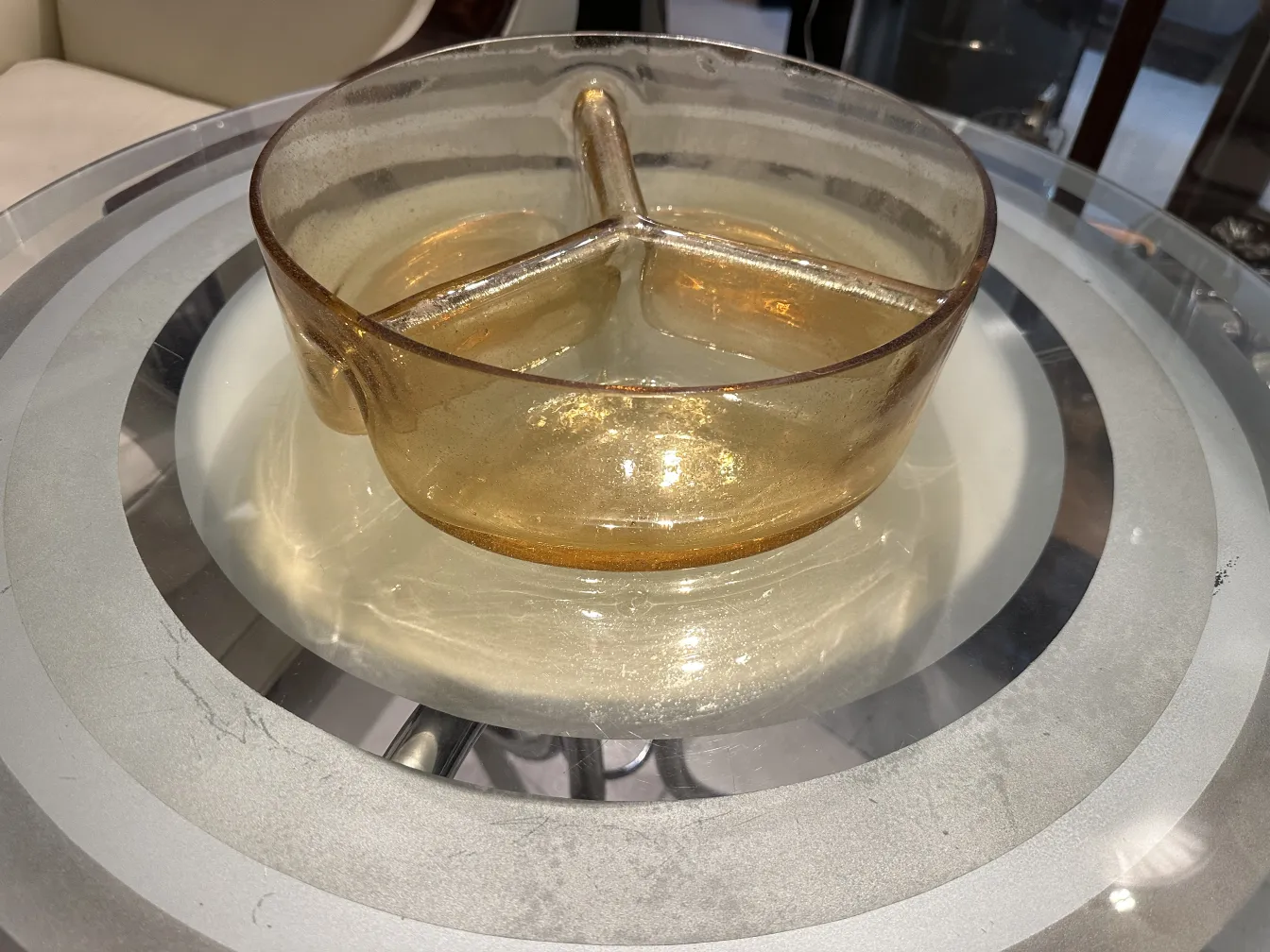 Bowl decorativo antigo de cristal de Murano em cor âmbar