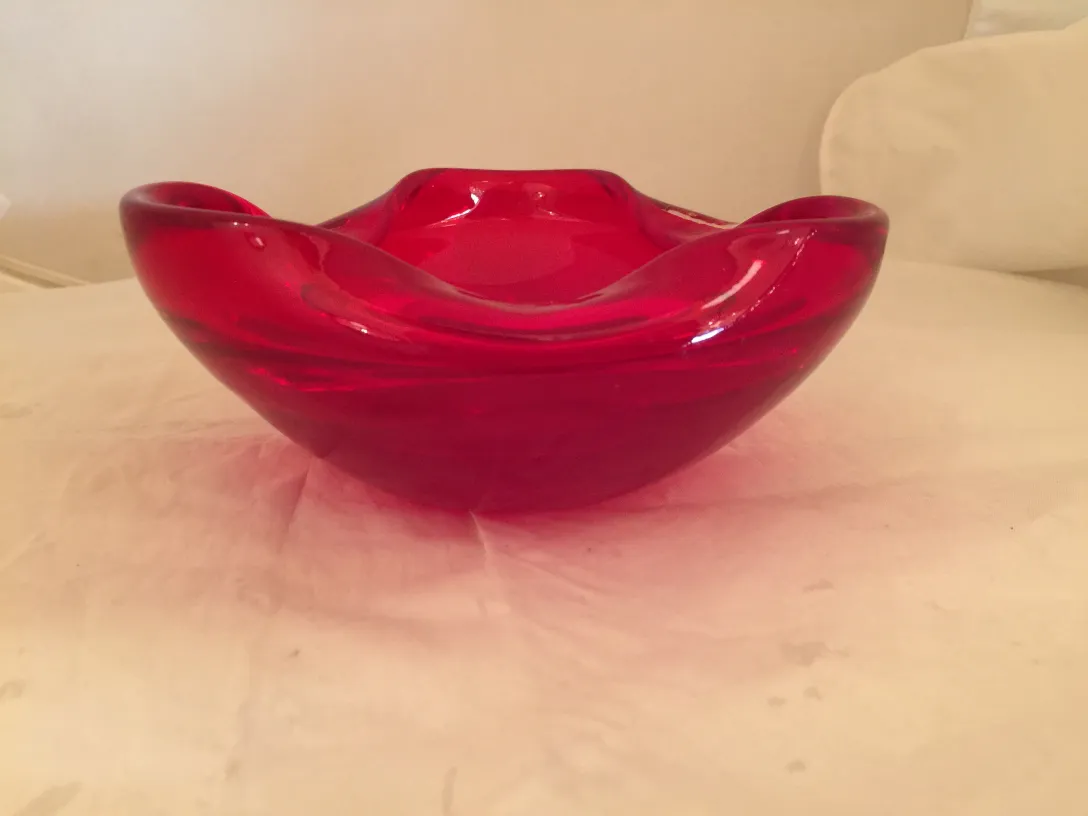 antique red murano glass dish with elegant shape