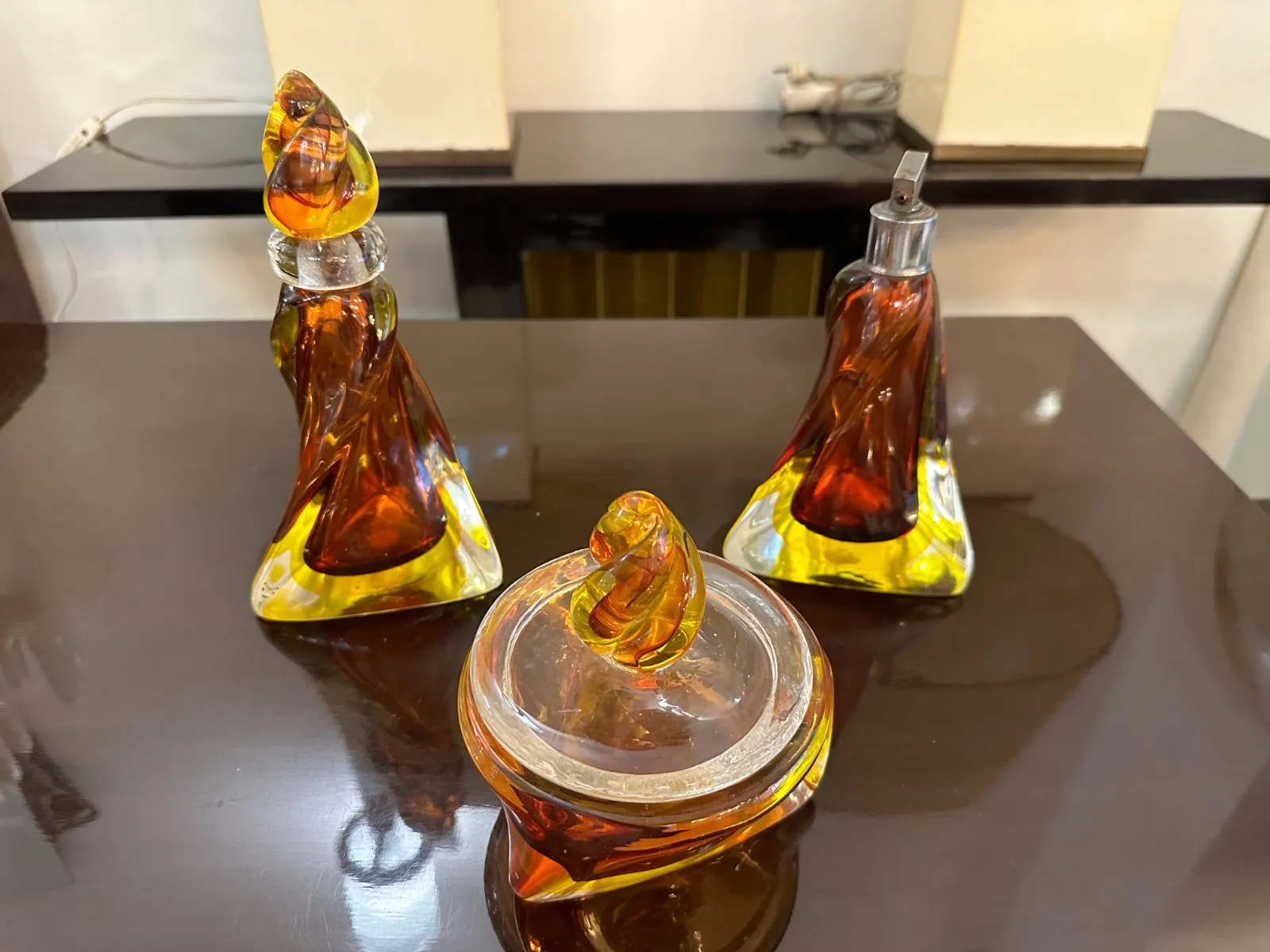 hermoso cristal de murano en tonos ámbar y amarillo, decorativo