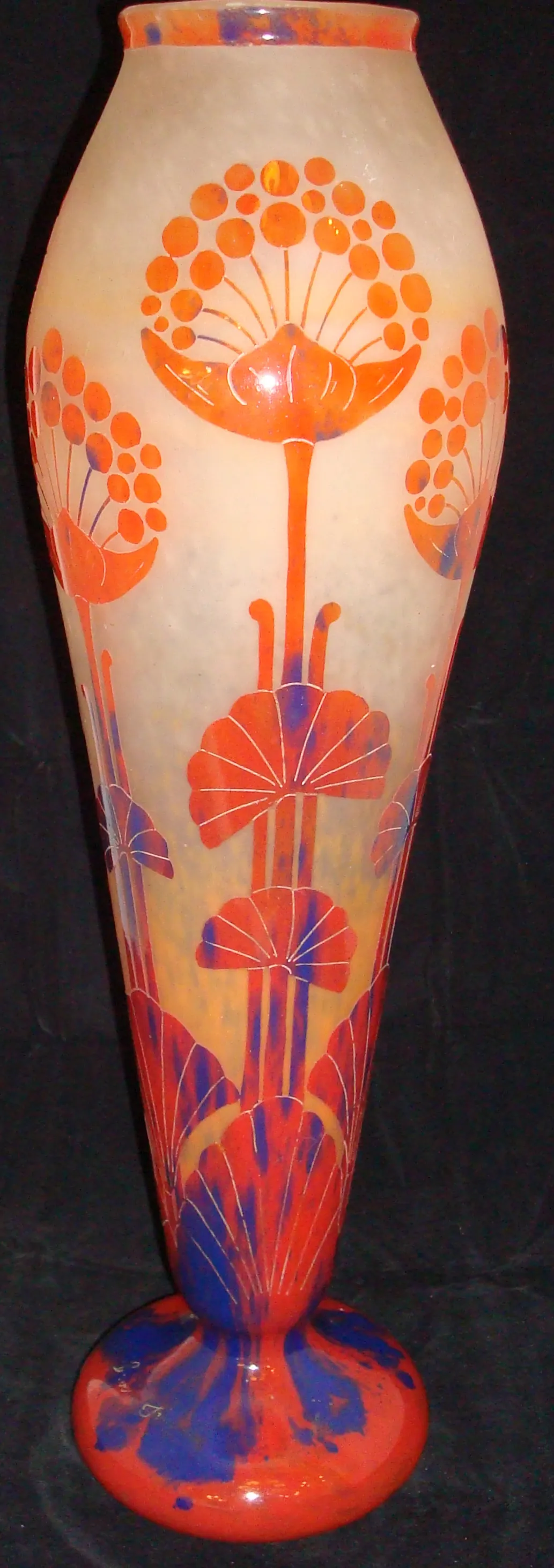 colorful floral designed signed glass le verre vase