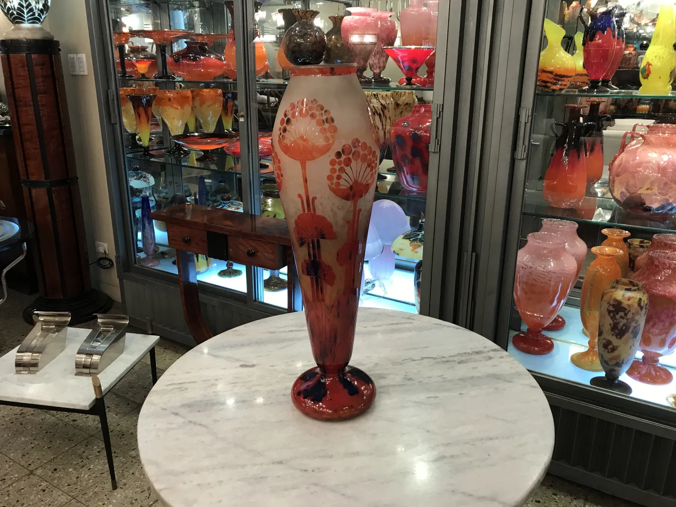 古董签名玻璃花瓶Le Verre，花卉设计