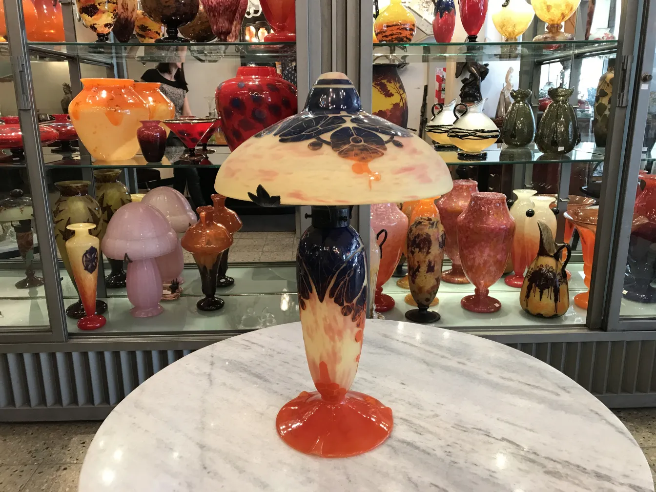 Lámpara decorativa con vidrio firmado Le Verre, ambiente colorido