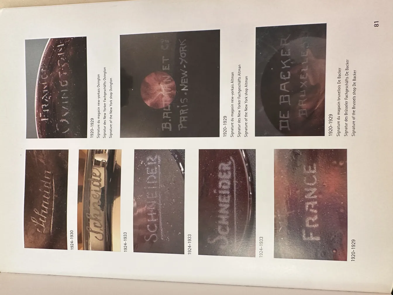 vetro antico con firma di le verre in francese, decorativo