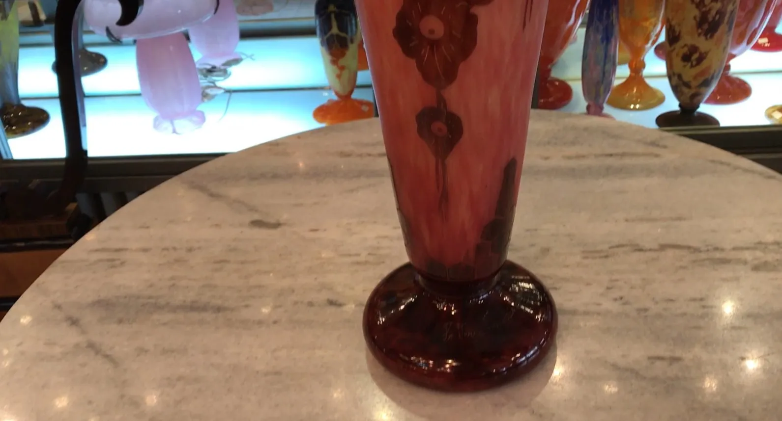 Antike signierte Glasvase le verre französisch, florales Design