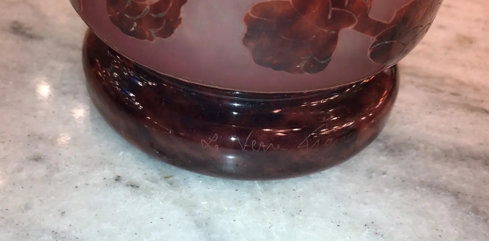 签名玻璃 Le Verre，法国古董，带花卉设计