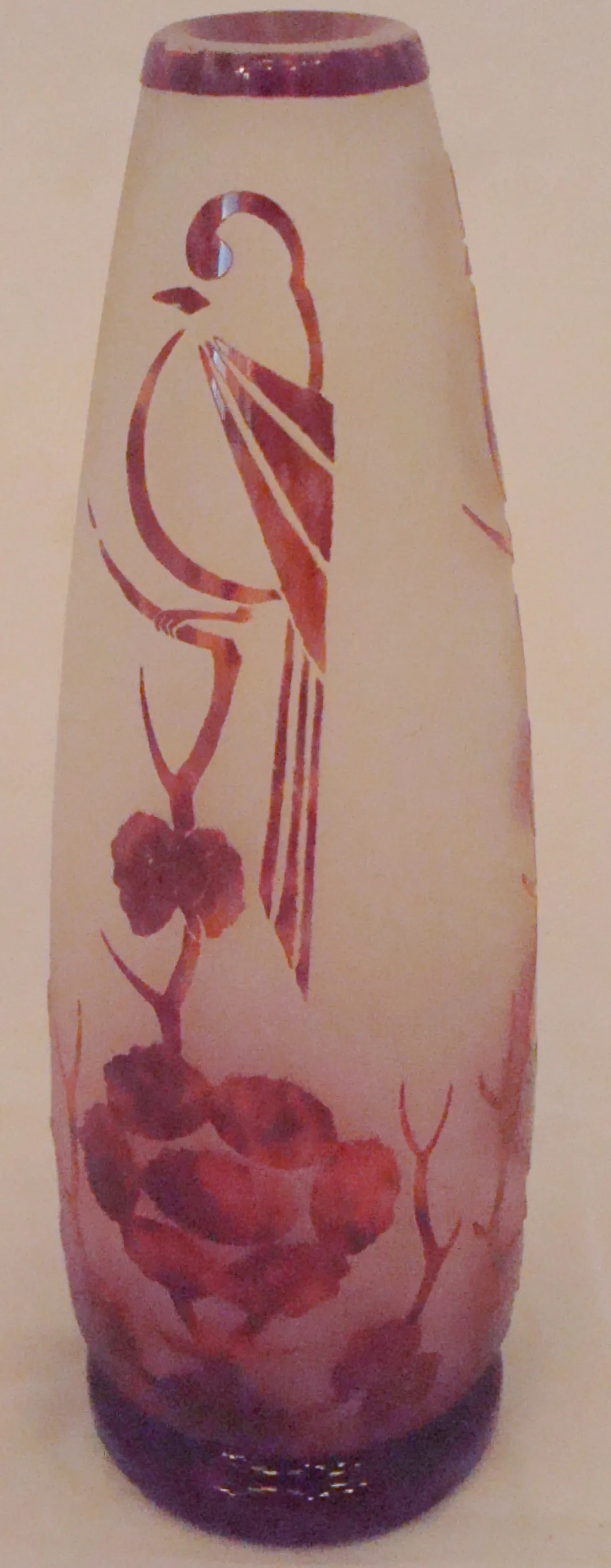 Vidrio con diseño de ave y flores, antigüedad única.