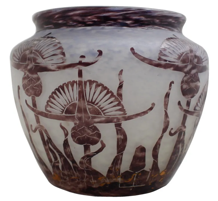 زجاج موقّع قديم Le Verre مع زخارف زهرية وأسلوب أنيق.