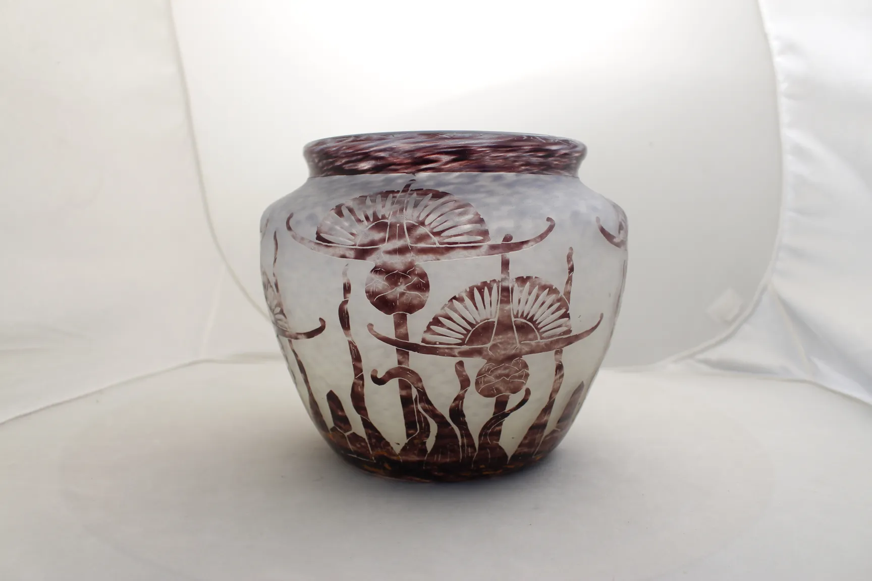 Antique with floral design on signed glass Le Verre