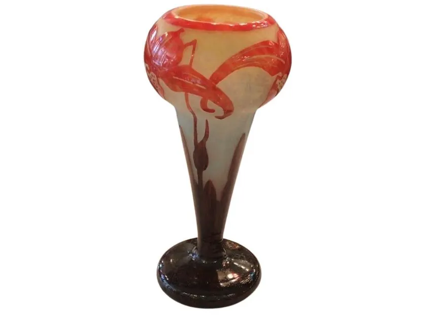 Antique glass with signatures and decorative red details