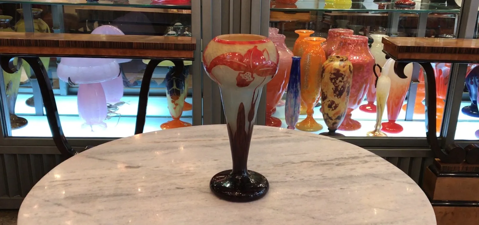 antique glass with floral decoration elegantly shaped