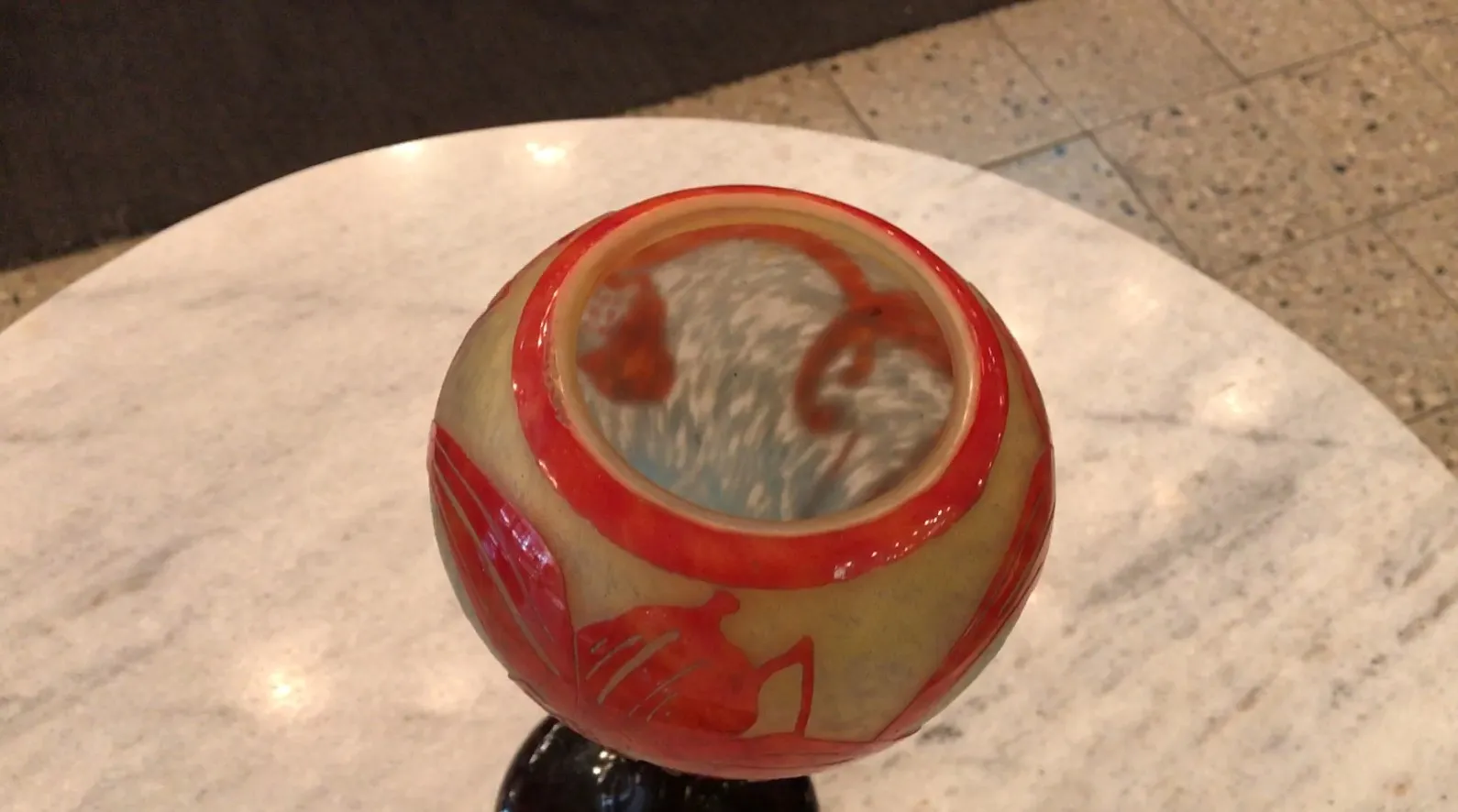 Antique signed glass Le Verre with colorful design