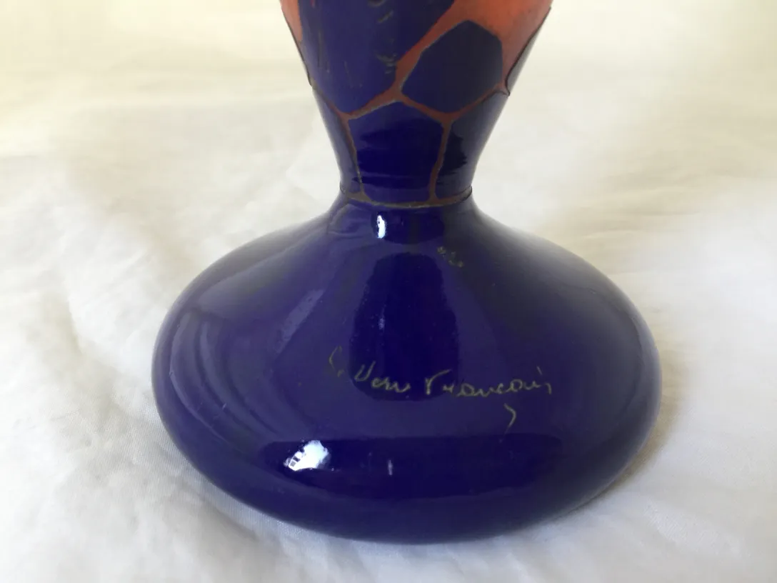 Синяя стеклянная основа с подписью, французский антиквариат.