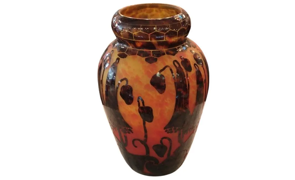 Antike dekorative Vase aus signiertem Glas Le Verre