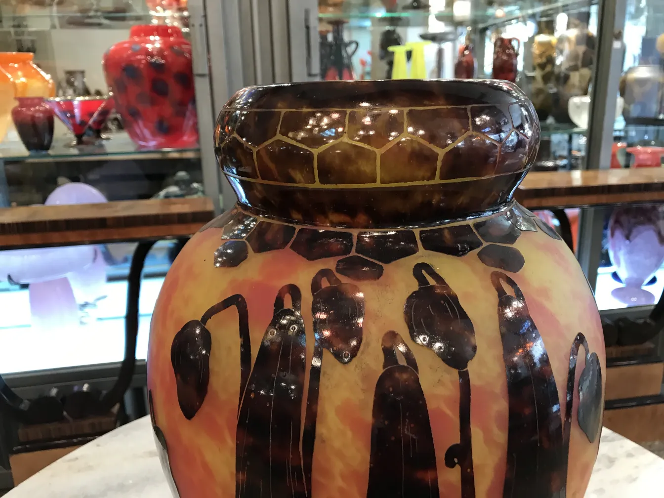 antik signierte glas vase le verre mit buntem dekor