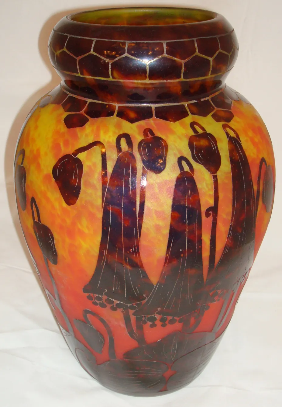 vase antico in vetro firmato le verre con decorazione