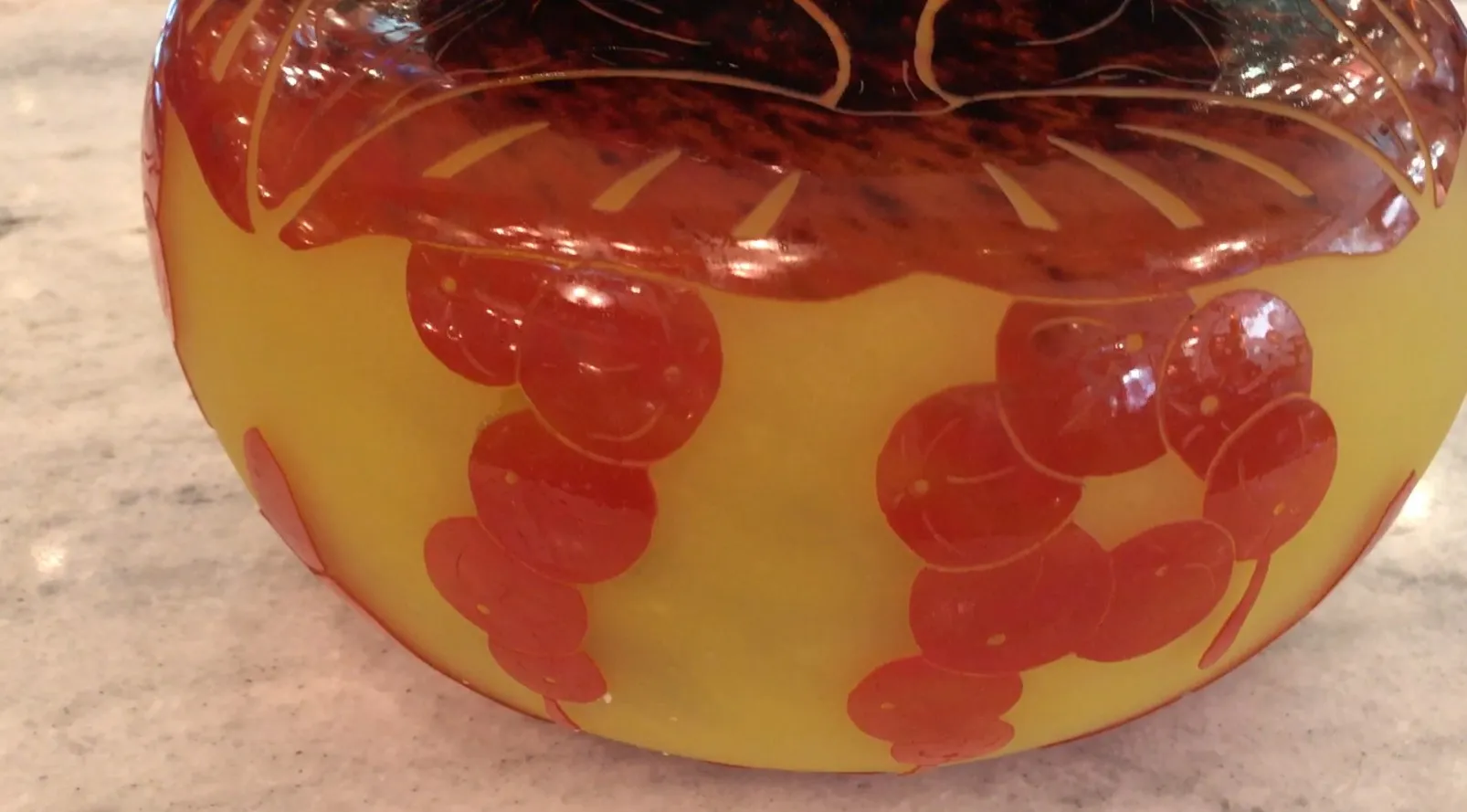 Antique signed glass Le Verre with red details