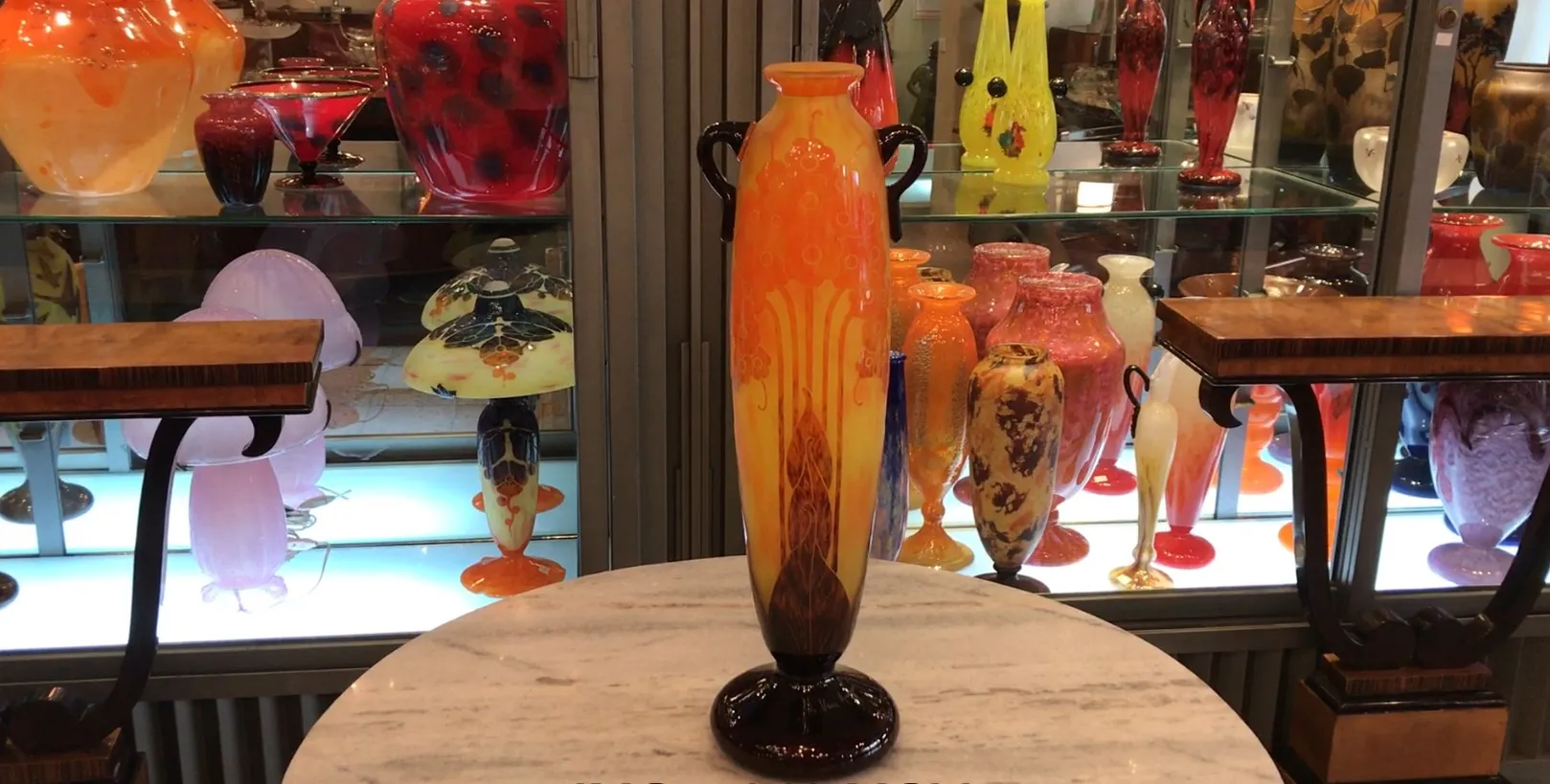 antique vase signed Le Verre on display