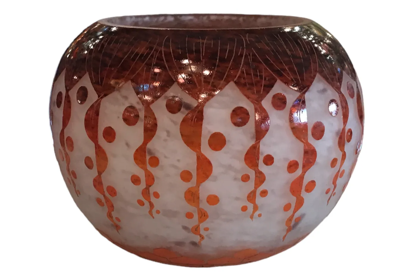 Vetro antico firmato Le Verre con decorazione colorata ed elegante.