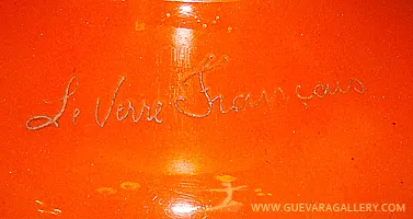 オレンジ色のサイン入りの古いグラス、Le Verre（フランス）