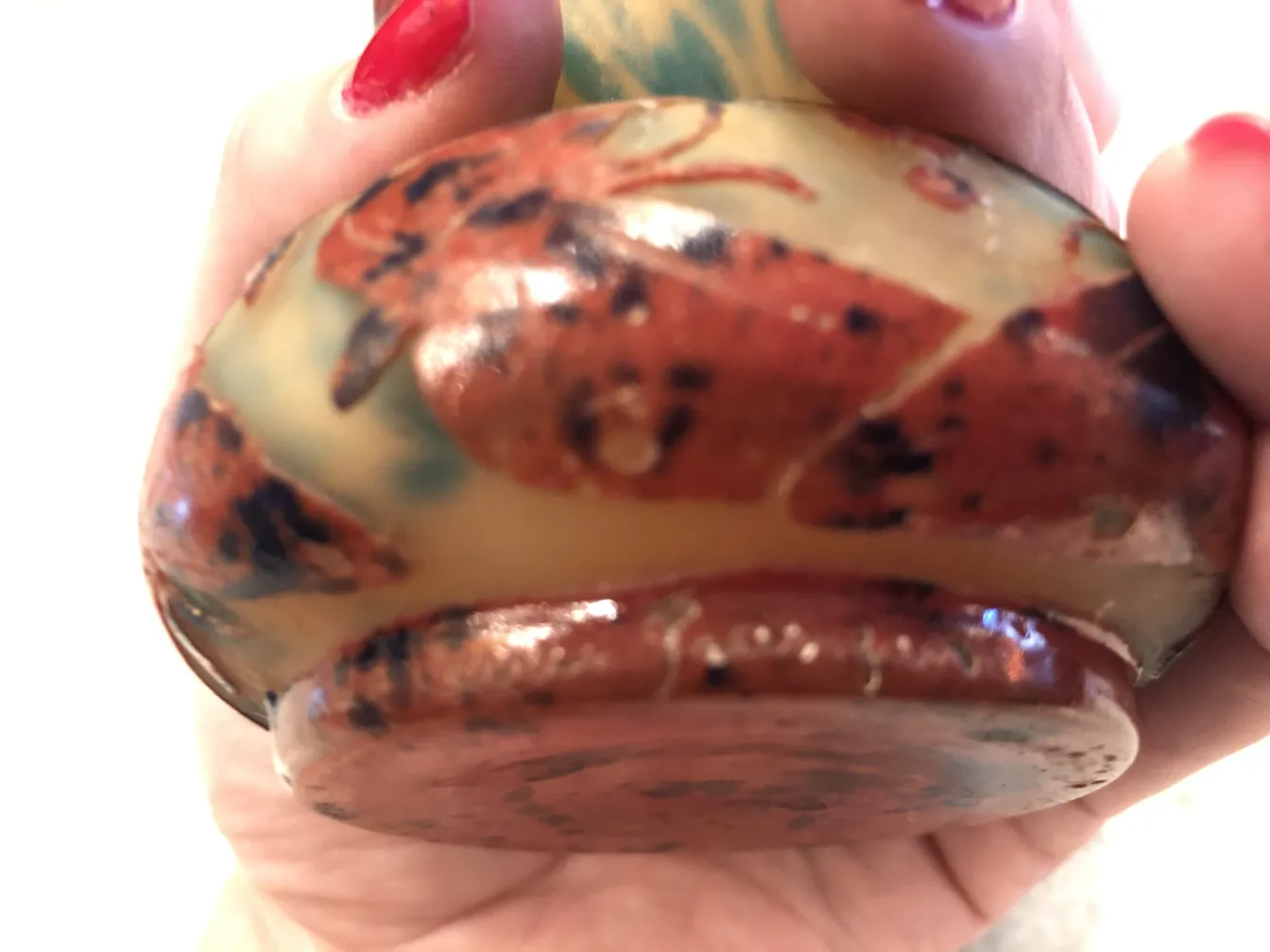 Antique glass base with signature, colorful and detailed