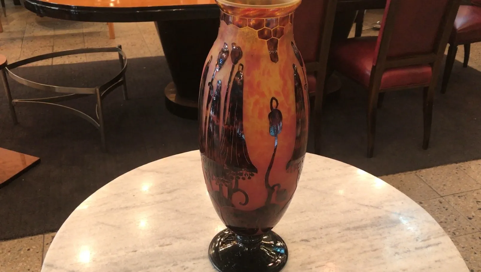 Antique signed glass vase with decorative details