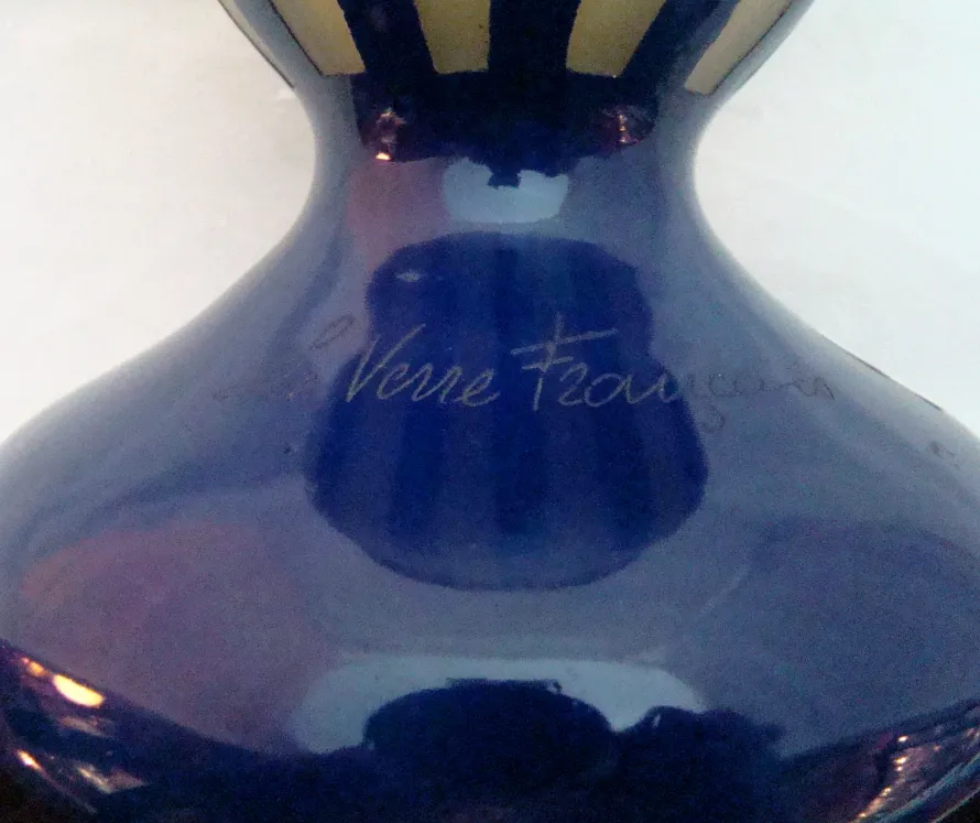 古老的蓝色玻璃，带签名，法式风格，优雅装饰