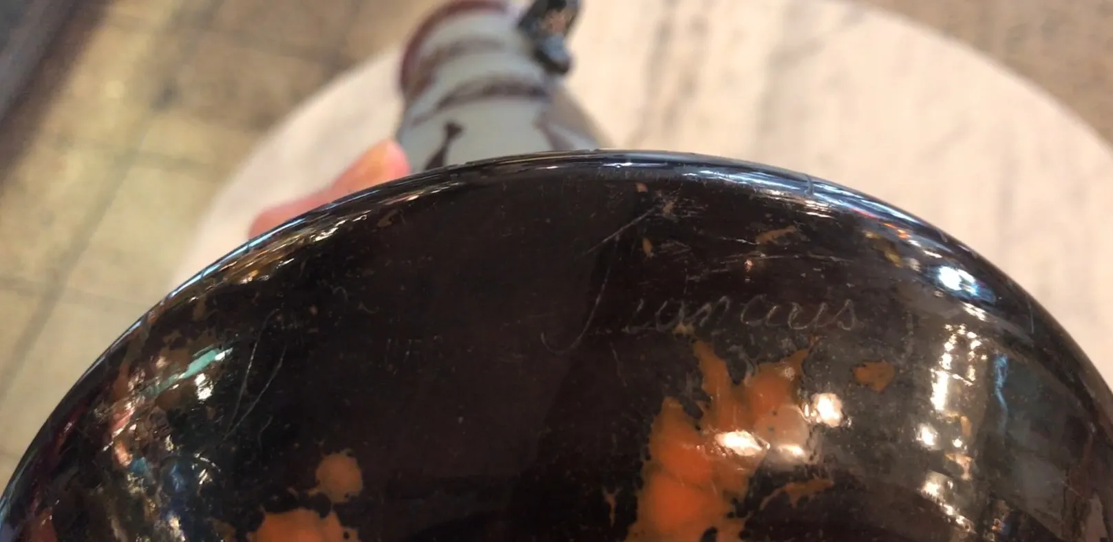 signed glass with unique details and antique look