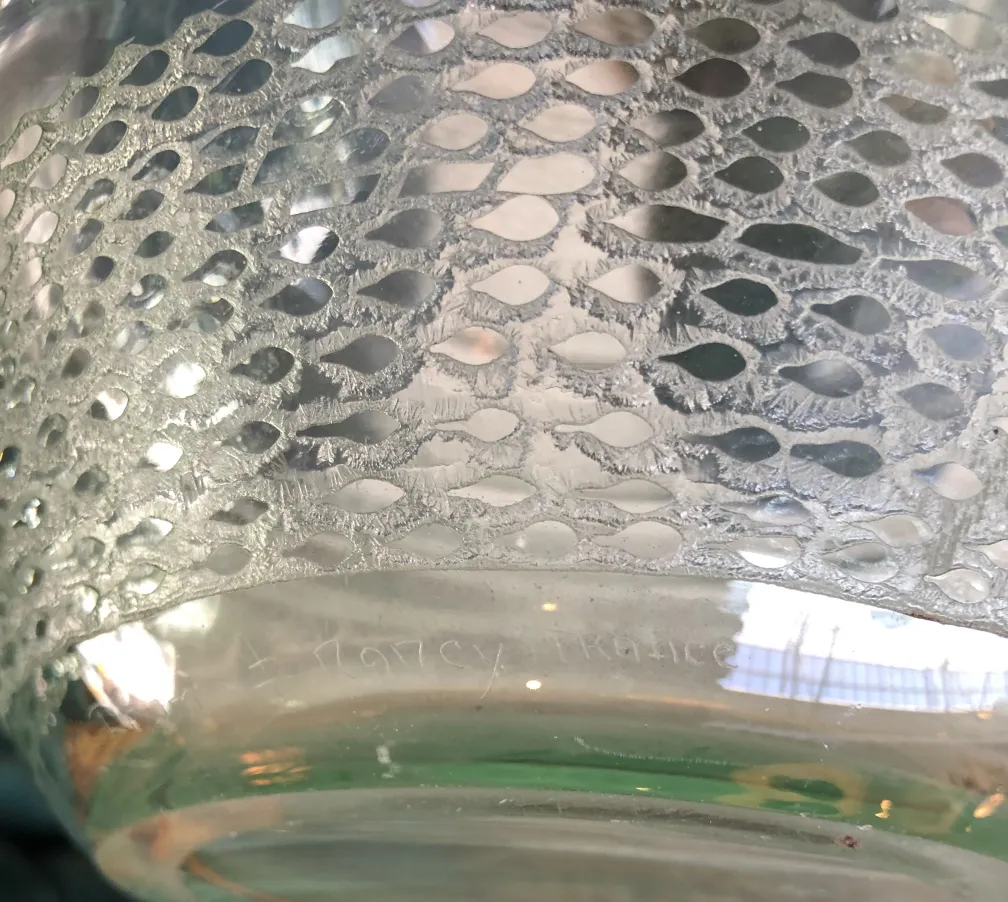Signed glass Daum Nancy featuring a net pattern and visible signature