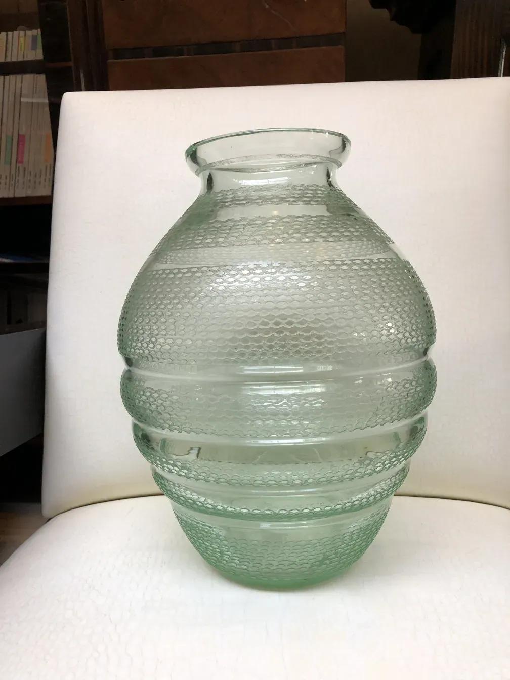 antique green textured glass vase