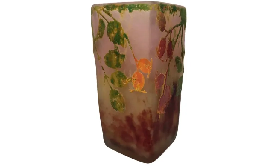 antique signed glass Daum Nancy with leaf design