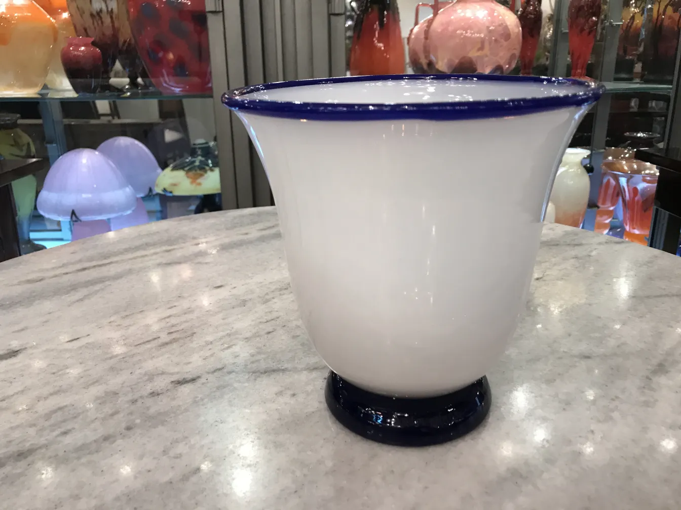 antique daum nancy signed glass white and blue displayed