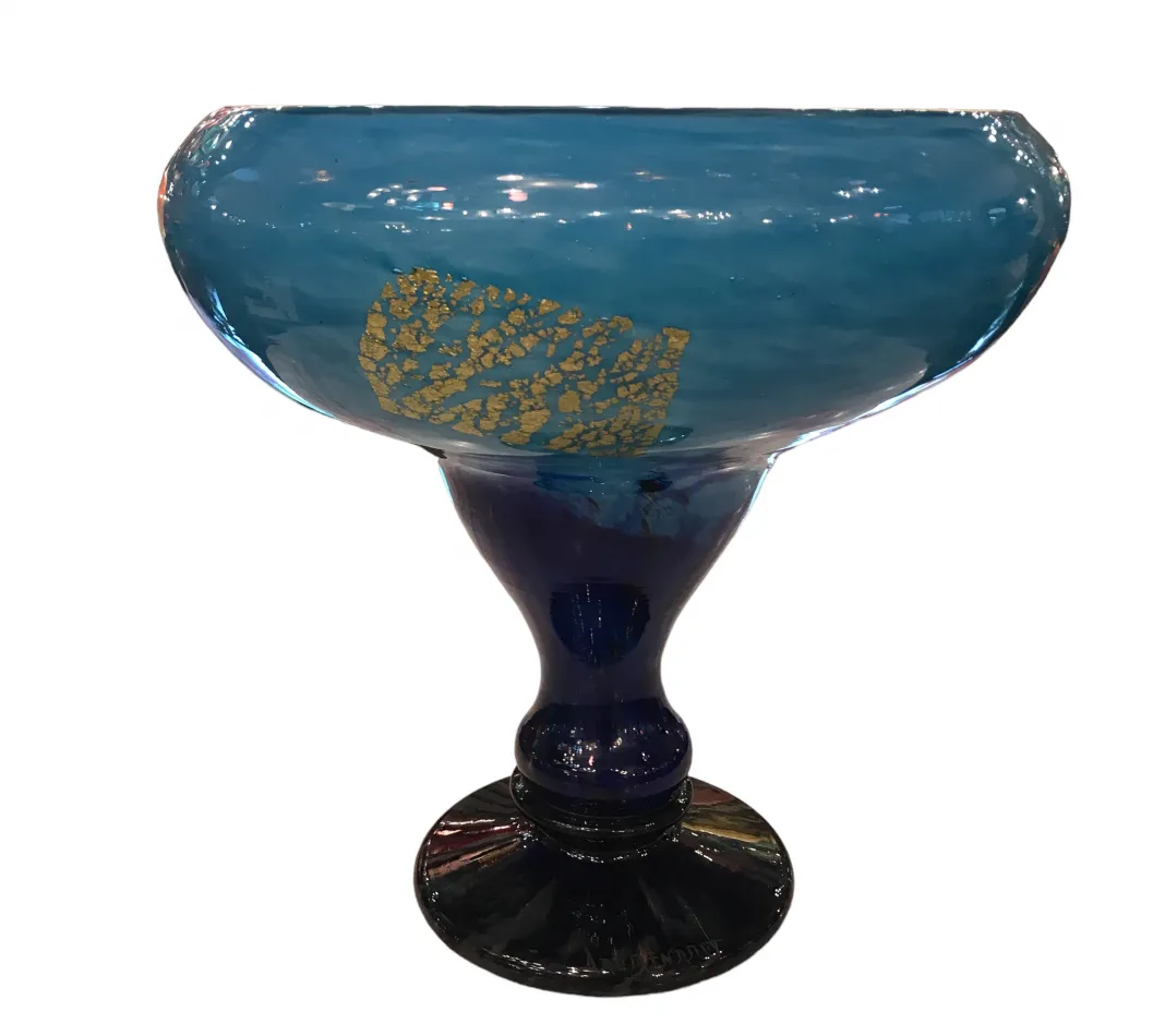 antique blue glass vase with gold signature daum nancy